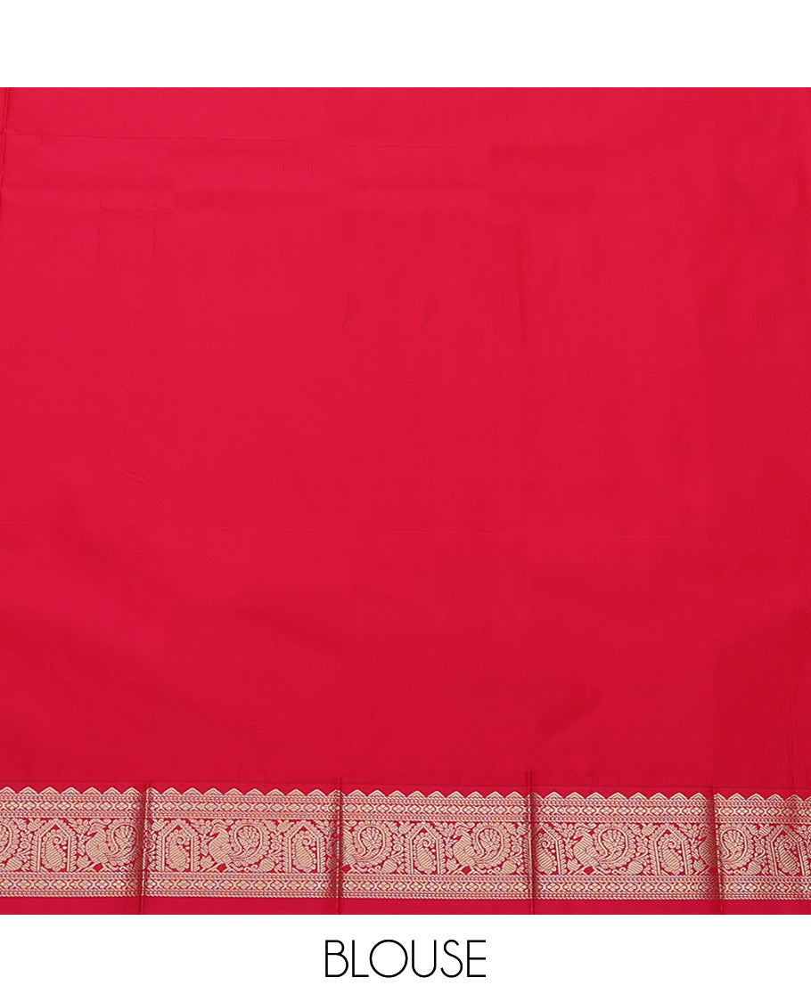 Brown Budget Silk Saree, Boldly Accentuated with Zari Buttas and Checks, Complemented by a Contrast Traditional Zari Border, Geometric Pallu, and Contrast Blouse