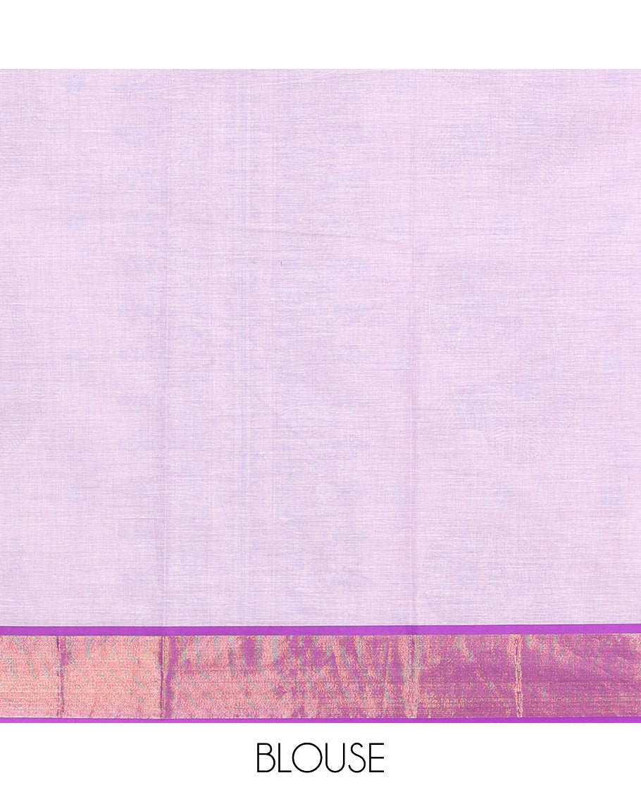 Light Lavender Andhra Cotton Saree, Adorned with Bird Motifs Print, a Contrast Zari Border, a Pallu of Bird-Print, and a Matching Blouse