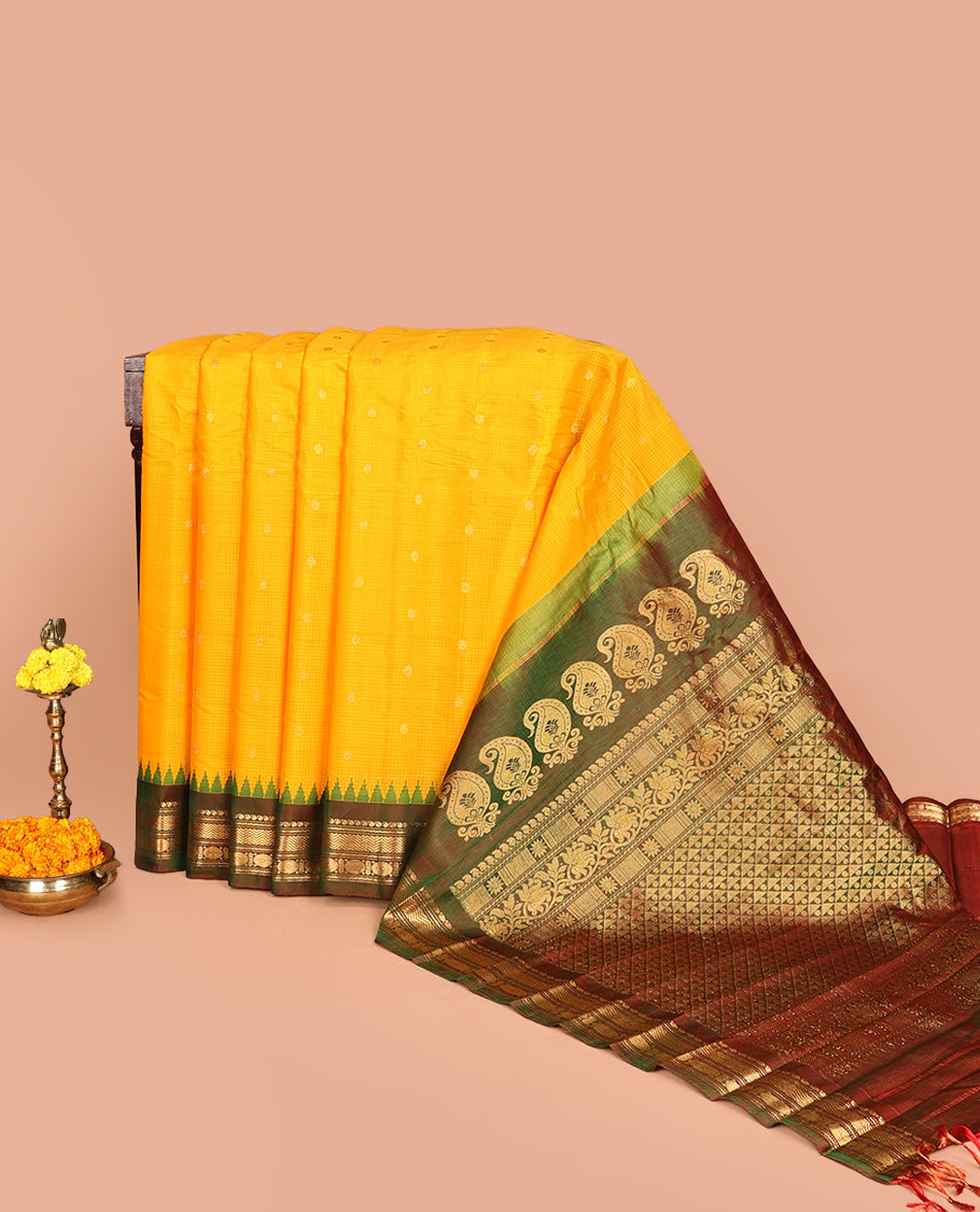 Yellow Gadwal Silk Saree