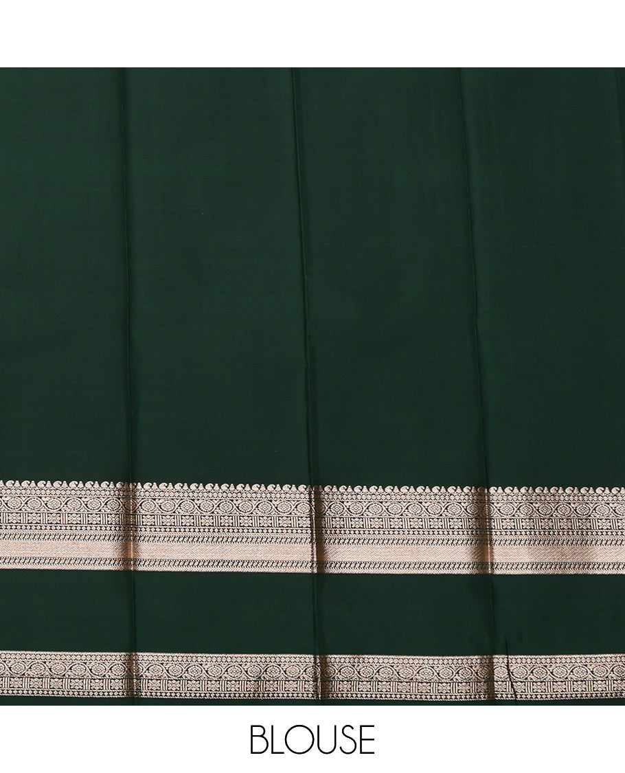 Fawn Brown Budget Silk Saree, Accentuated with Zari Buttas All Over Its Body, Complemented by a Contrast Traditional Zari Design Rettai Pettu Border, Intricate Pallu, and Paired with a Contrast Blouse
