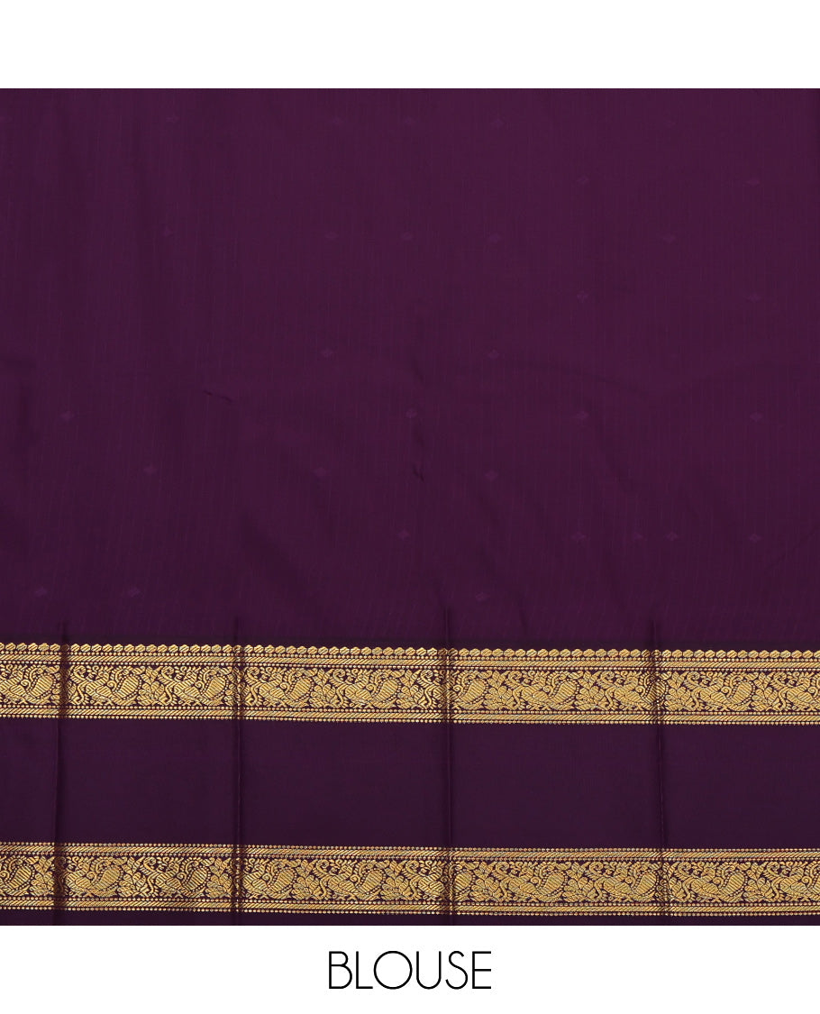 Red Budget Silk Saree, Bedecked with Zari Buttas and Stripes on Its Body, Complemented by a Contrast Traditional Zari Design Rettai Pettu Border, Grand Jaal Pallu, and Paired with a Contrast Blouse