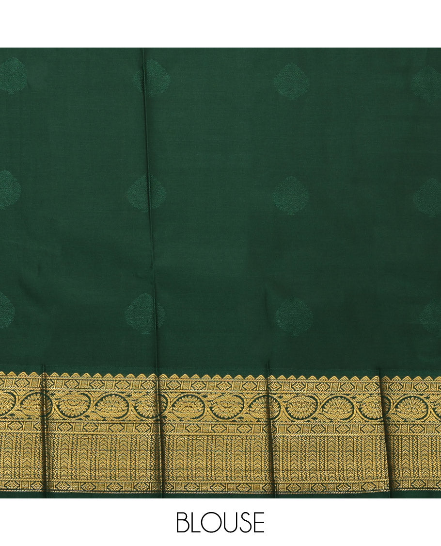 Green Budget Silk Saree, Mesmerized with Zari Buttas, Complemented by Contrast Traditional Border, Grand Pallu and a Contrast Blouse