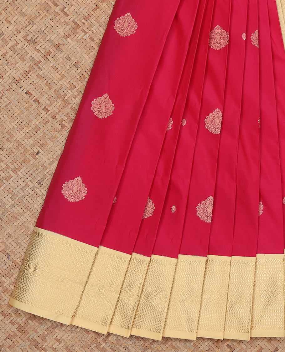 Pink Budget Silk Saree, Adorned with Zari Buttas, Complemented by a Contrast Traditional Zari Border, Grand Pallu, and Contrast Blouse