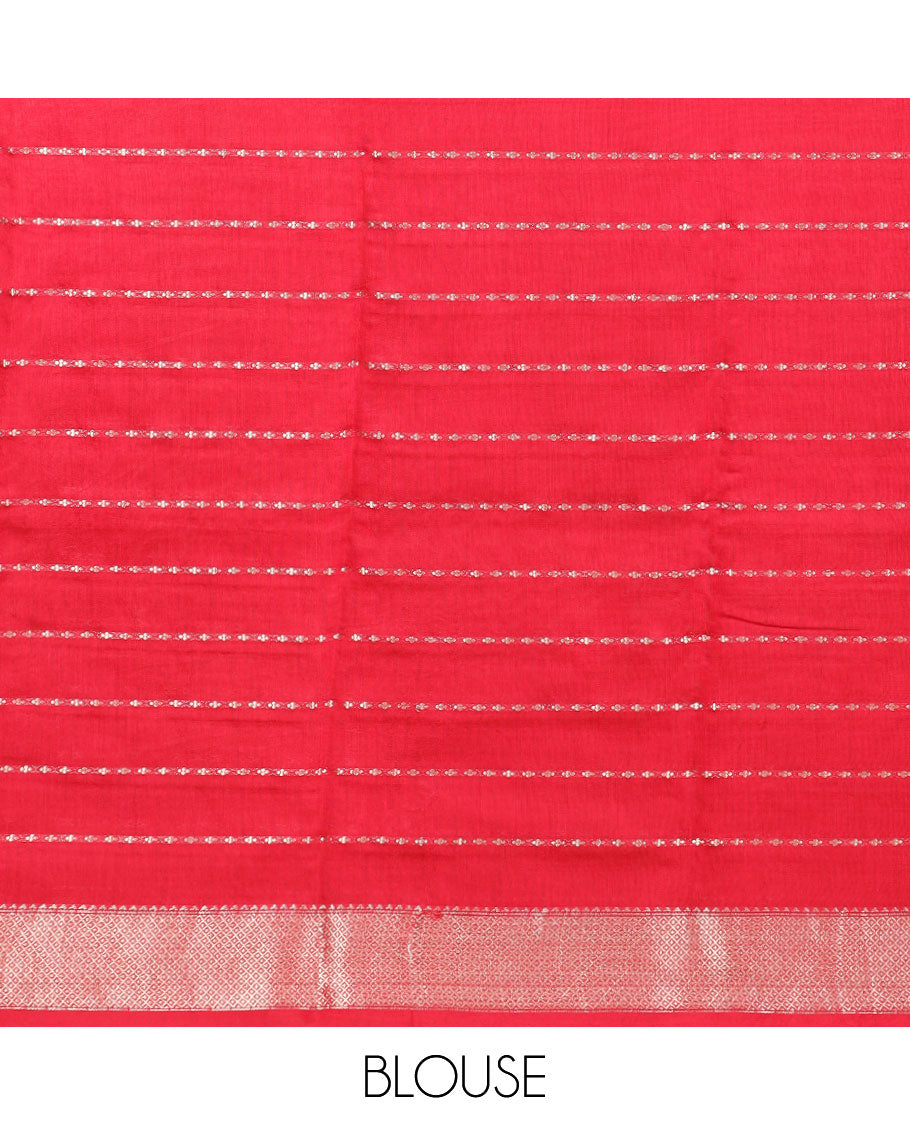 Red zari striped assam silk saree, contrast traditional zari design border, and zari design pallu