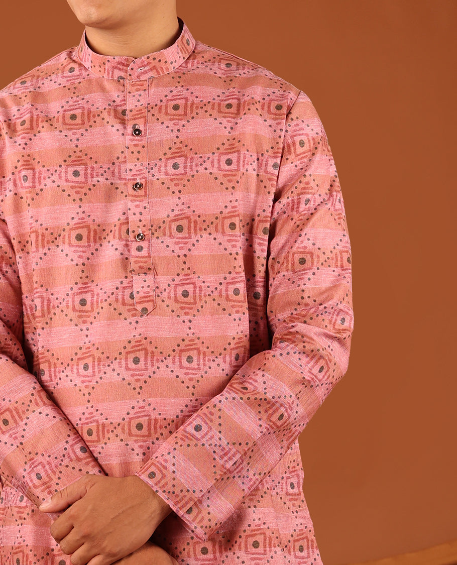 Pink Men's Short Kurta