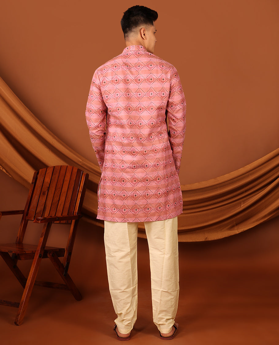 Pink Men's Short Kurta