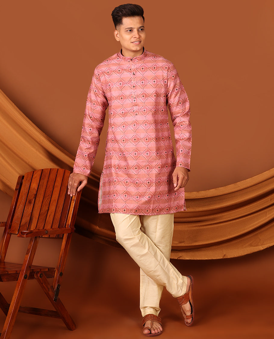 Pink Men's Short Kurta