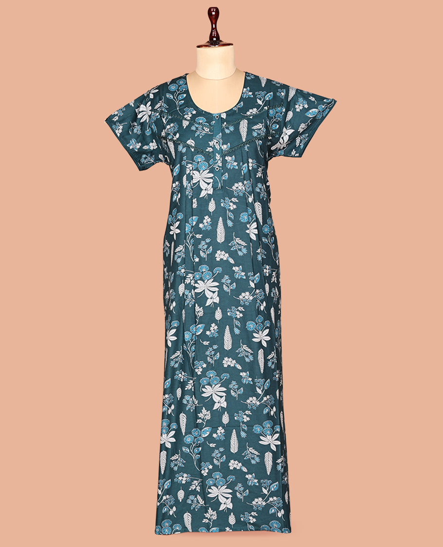 Blue Cotton-Blended Nighty