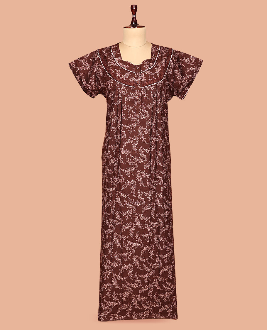 Brown Cotton-Blended Nighty
