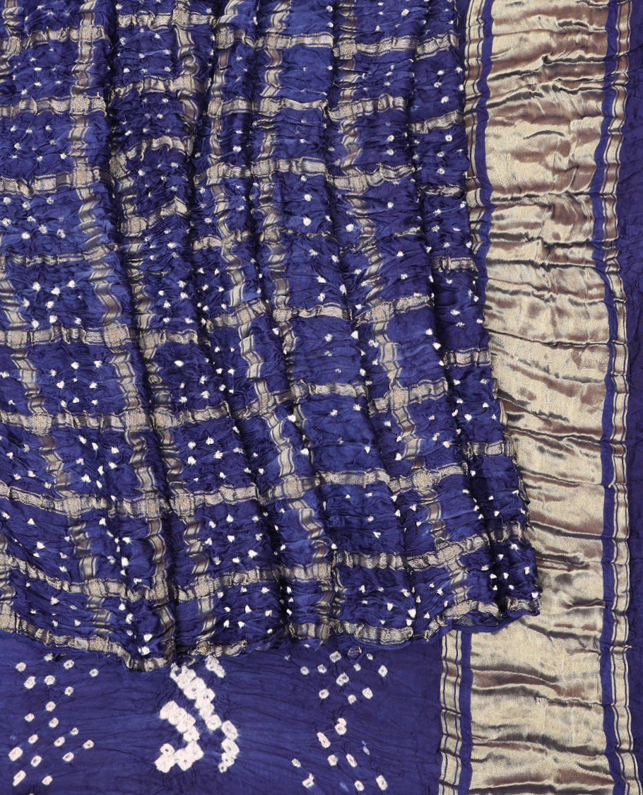 Borderless Blue Bandhani Dola Silk Saree