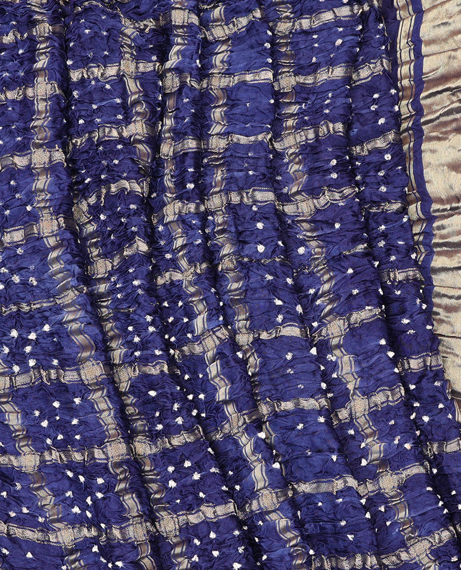 Borderless Blue Bandhani Dola Silk Saree