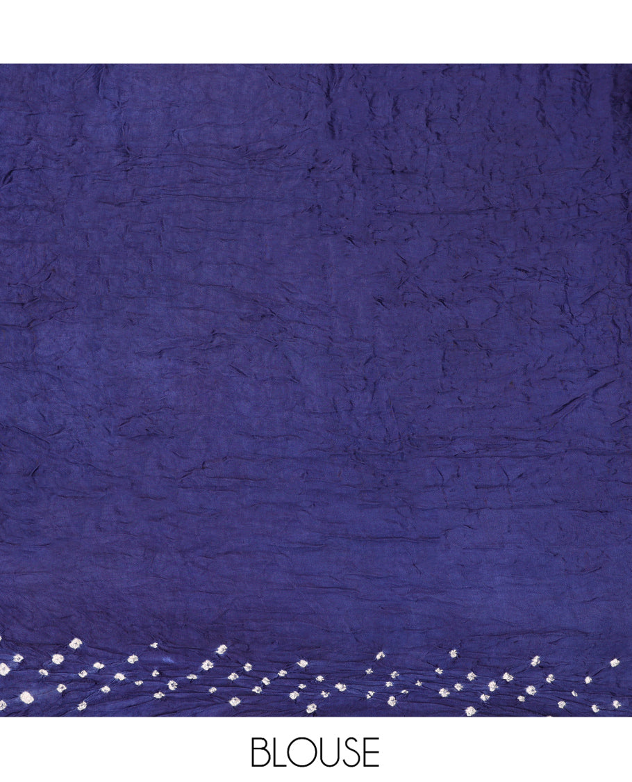 Borderless Blue Bandhani Dola Silk Saree