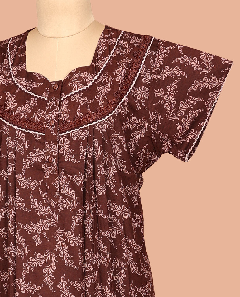 Brown Cotton-Blended Nighty