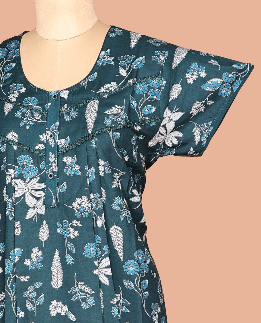 Blue Cotton-Blended Nighty