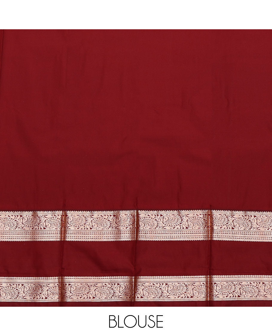 Bottle Green Budget Silk Saree, Enriched with Zari Buttas All Over Its Body, Complemented by a Contrast Traditional Zari Design Rettai Pettu Border, Intricately Designed Pallu, and Paired with a Contrast Blouse