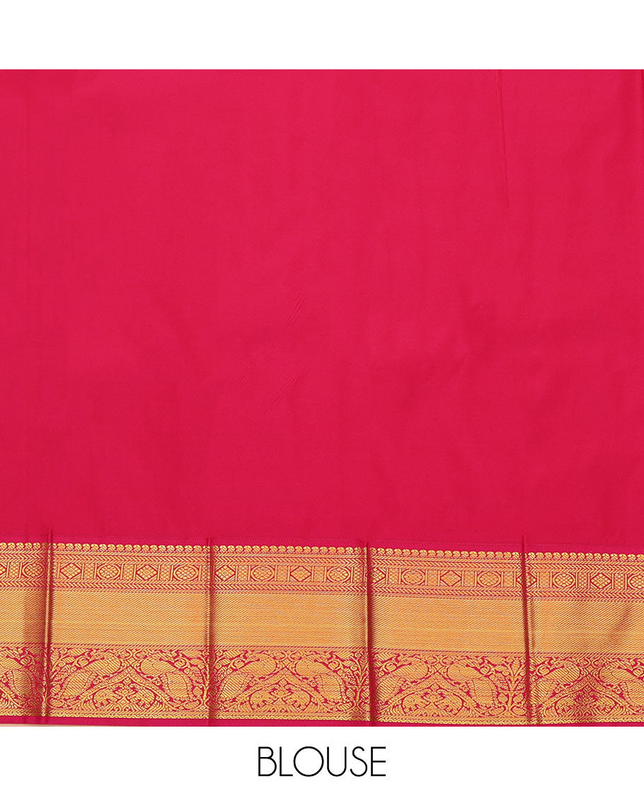 Violet Budget Silk Saree, Dazzled with Zari Buttas All Over Its Body, Complemented by a Contrast Traditional Design Border of Peacocks, Gracefully Embellished Pallu, and Paired with a Contrast Blouse