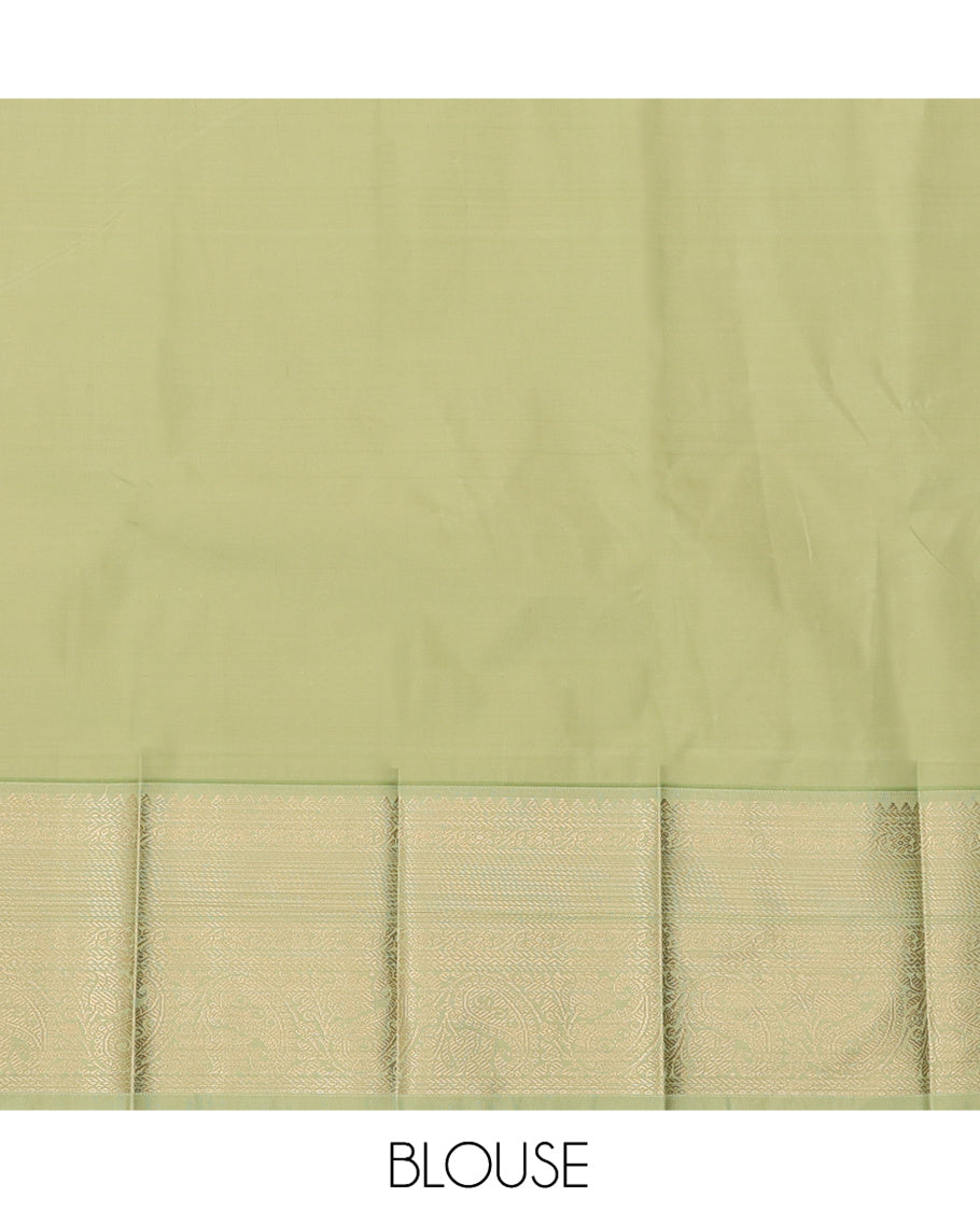 Leaf Green Budget Silk Saree, Gleamed Up with Zari Buttas and Stripes, a Contrast Traditional Zari Border, Grand Pallu, and a Contrast Blouse