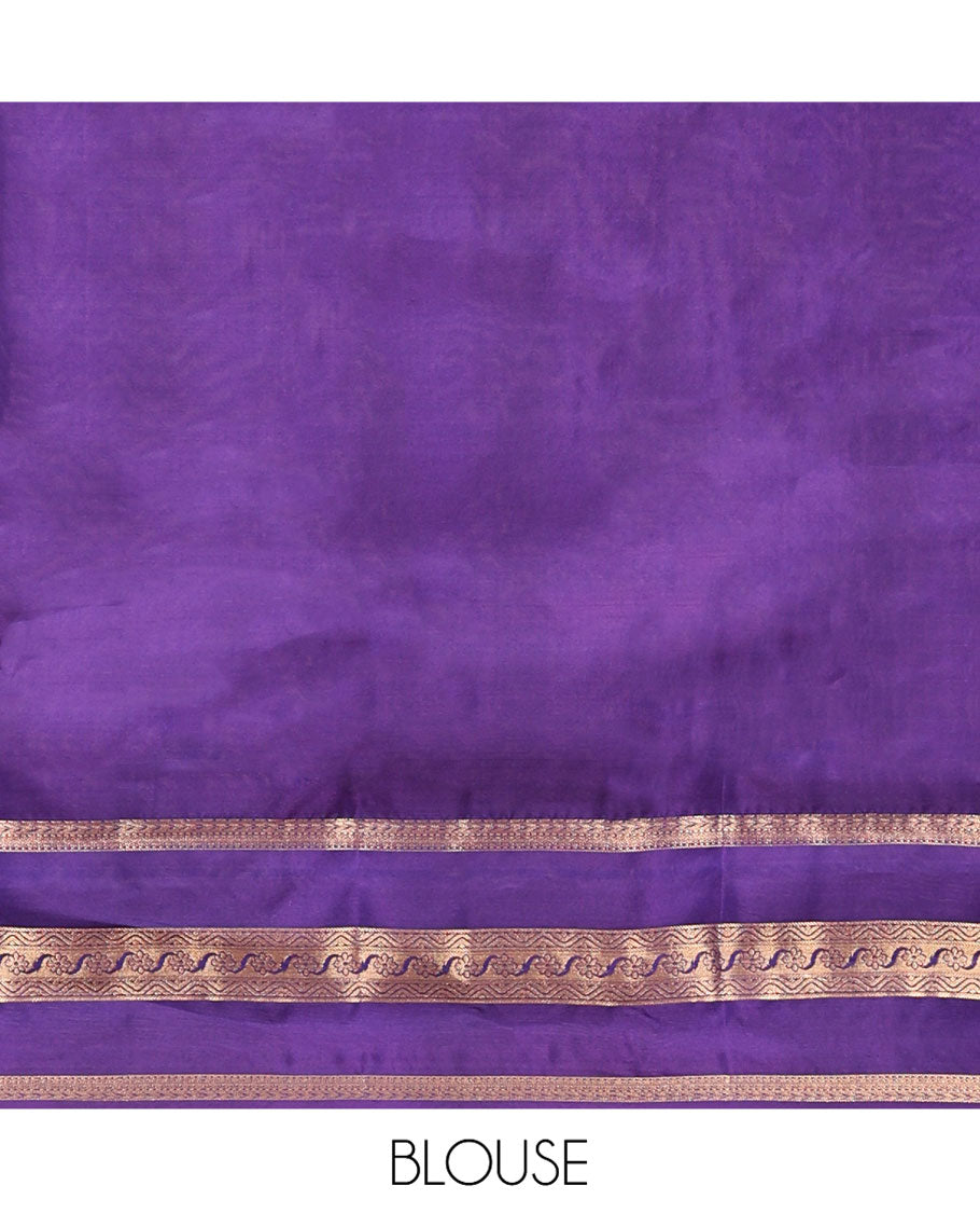 Blue Vasundhara Lite Silk Mix Saree, Showcasing Zari Buttas All Over Its Body, Complemented by Contrast Varisai Pettu Border of Kathir, Muthu, and Floral Designs, Jaal Pallu, and Paired with a Contrast Blouse