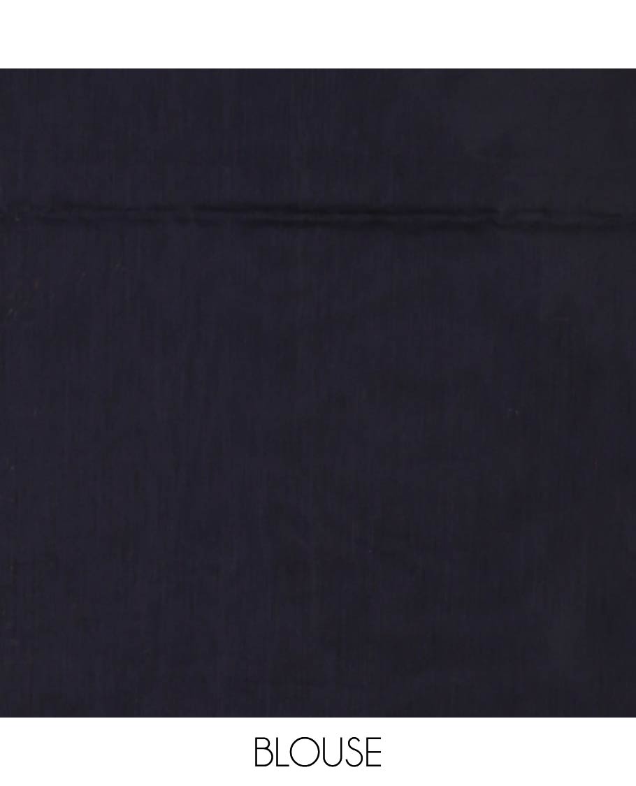 Borderless navy blue lightweight silk cotton saree with leaf zari buttas, zari-rich pallu of leaf designs
