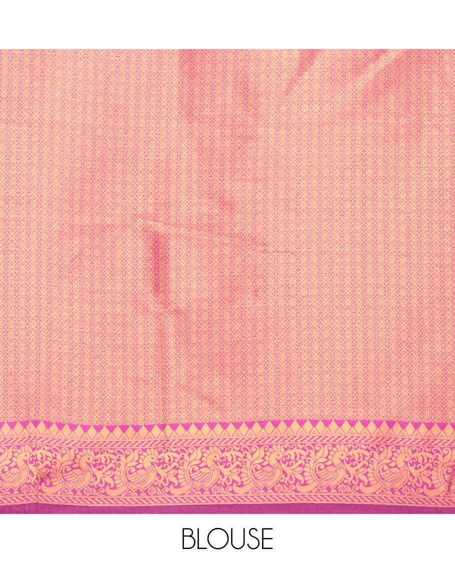 Gold with purple mango butta zari design litchi soft silk saree with contrast bentex traditional border & rich weaving pallu along with brocade blouse
