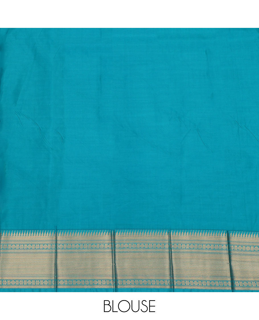 Green Budget Silk Saree, Bedecked with Zari Buttas, a Contrast Traditional Zari Border, Intricate Pallu, and a Contrast Blouse