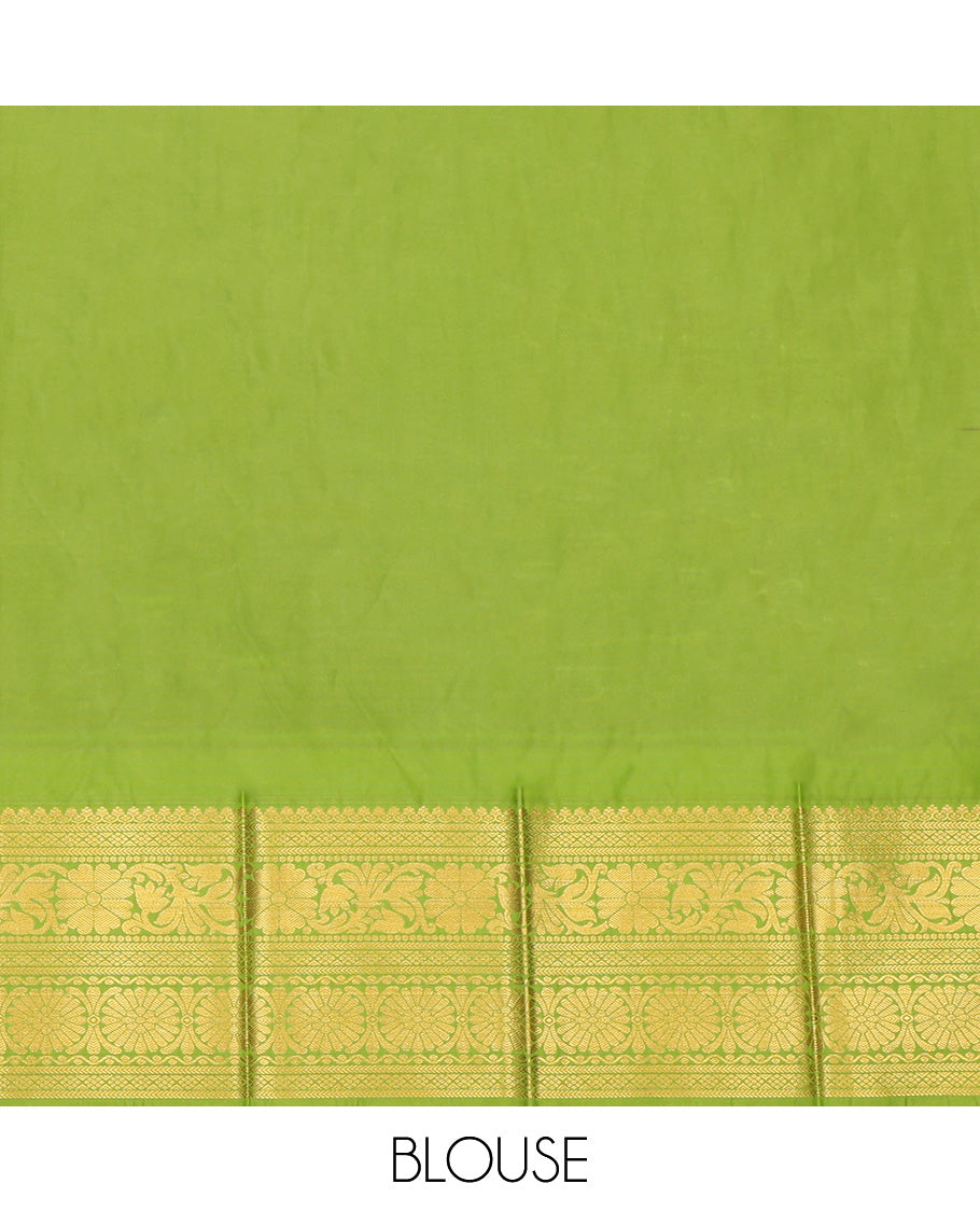 Maroon Budget Silk Saree, Bedecked with Zari Buttas, Complemented by Contrast Traditional Zari Border, a Grand Pallu and a Contrast Blouse