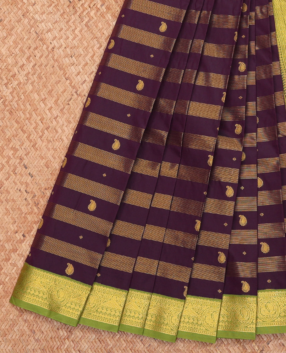 Maroon Budget Silk Saree, Elevated with Zari Buttas and Stripes, Complemented by a Contrast Traditional Zari Border, Geometric Pallu, and Contrast Blouse