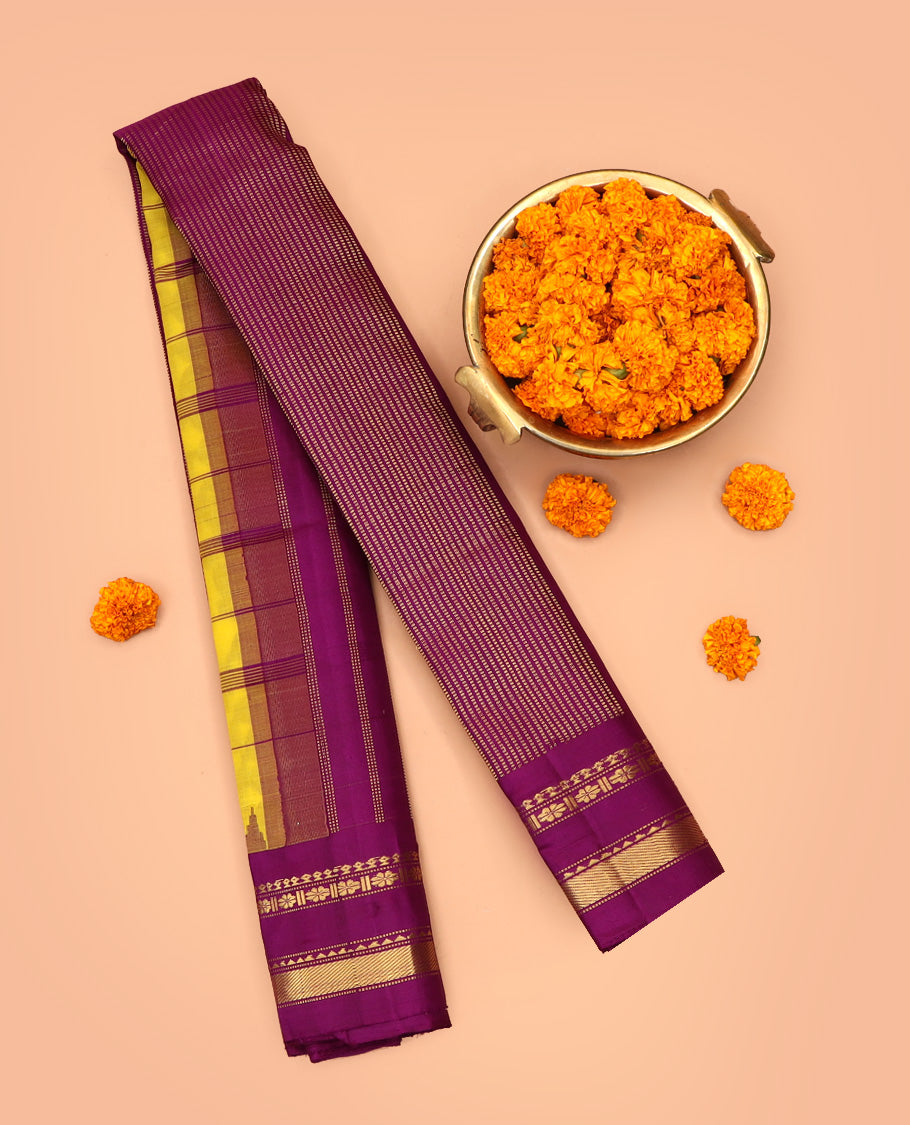 Yellow Gadwal Silk Saree