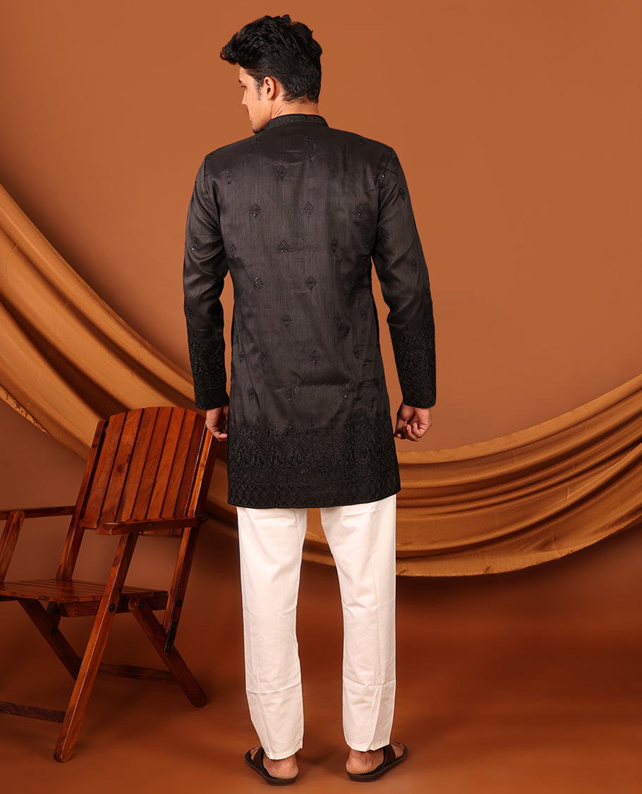 Black Men's Short Kurta