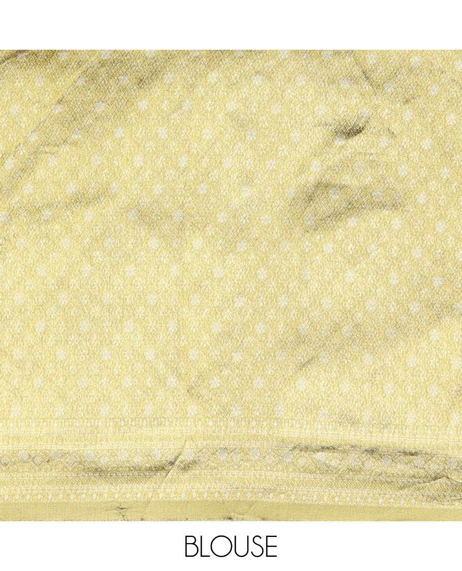 Green art silk half-saree, sparsely design with contrast traditional motifs bordered skirt, contrast blouse, and traditional motif dhavani