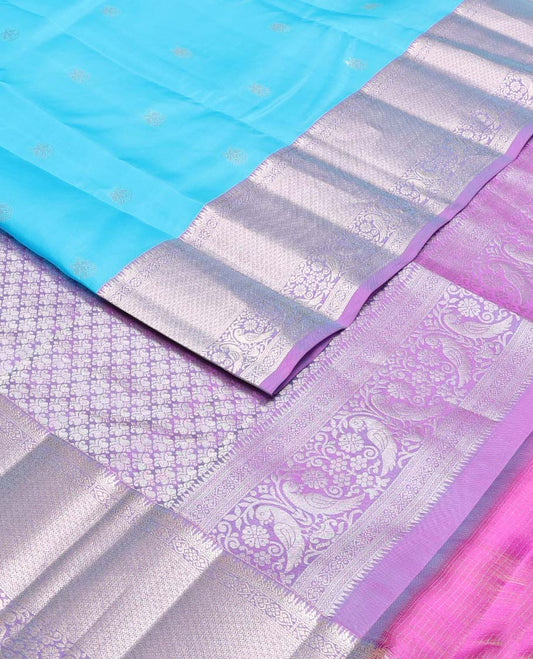 Blue zari buttas Vasundhara silk mix saree, contrast tarditional zari design border & jaal pallu