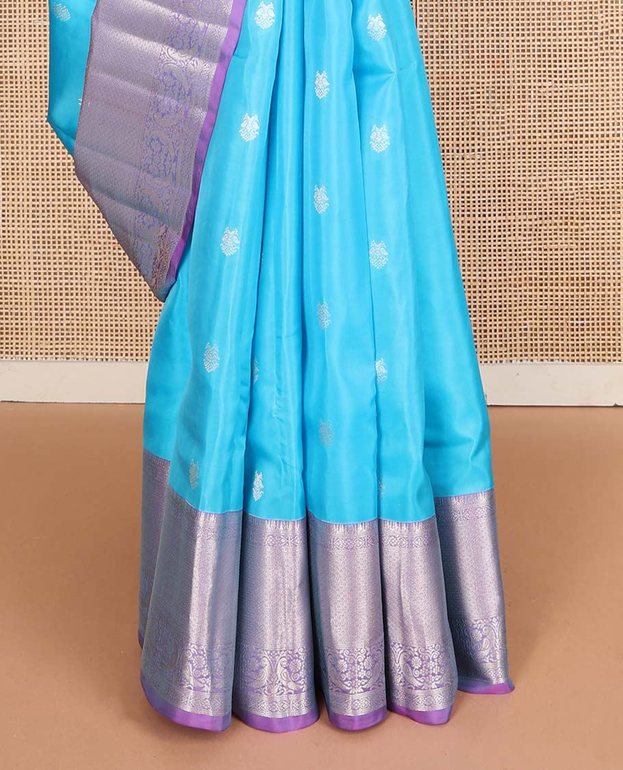 Blue zari buttas Vasundhara silk mix saree, contrast tarditional zari design border & jaal pallu