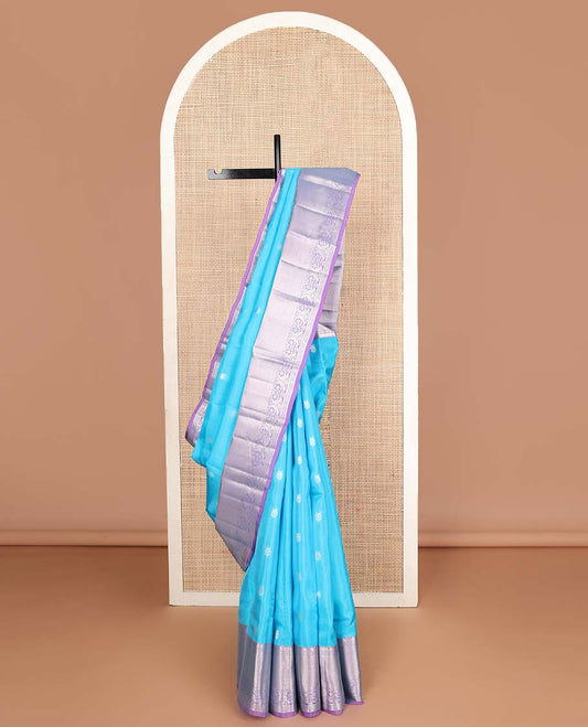 Blue zari buttas Vasundhara silk mix saree, contrast tarditional zari design border & jaal pallu