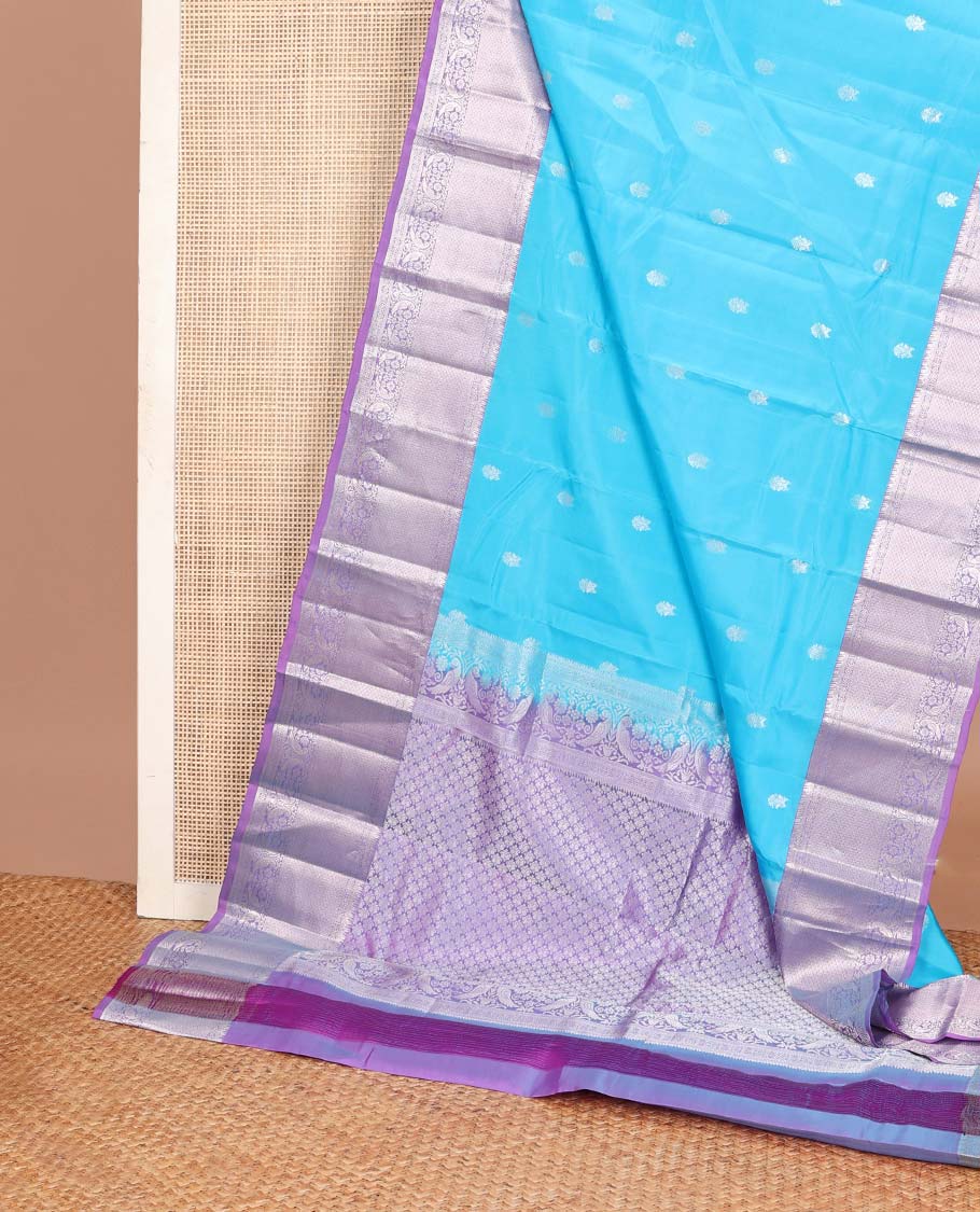 Blue zari buttas Vasundhara silk mix saree, contrast tarditional zari design border & jaal pallu