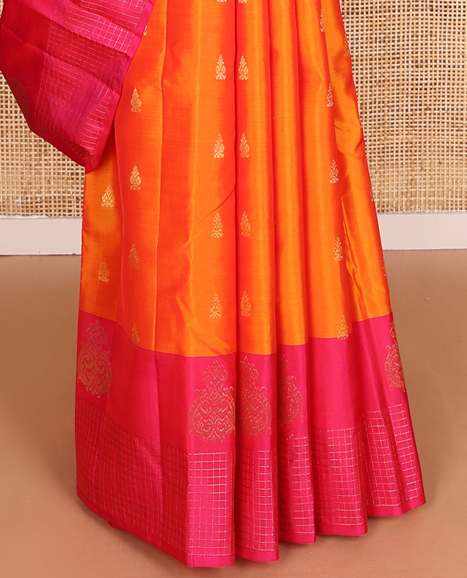 Orange zari buttas Vasundhara silk mix saree, contrast zari design border, and jaal pallu