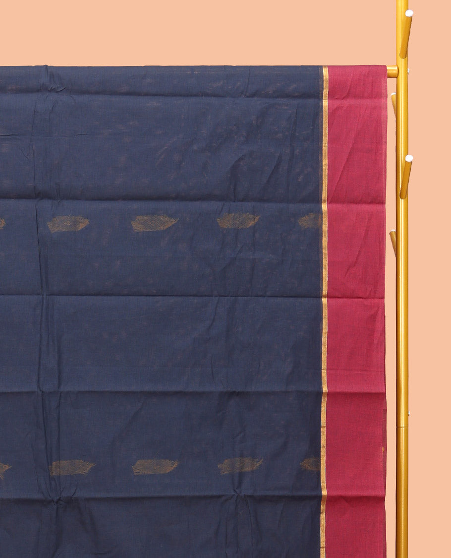 Blue Kanchi Cotton Saree, Woven with Buttas, Complemented by a Contrast Border, Intricate Pallu, and a Matching Blouse
