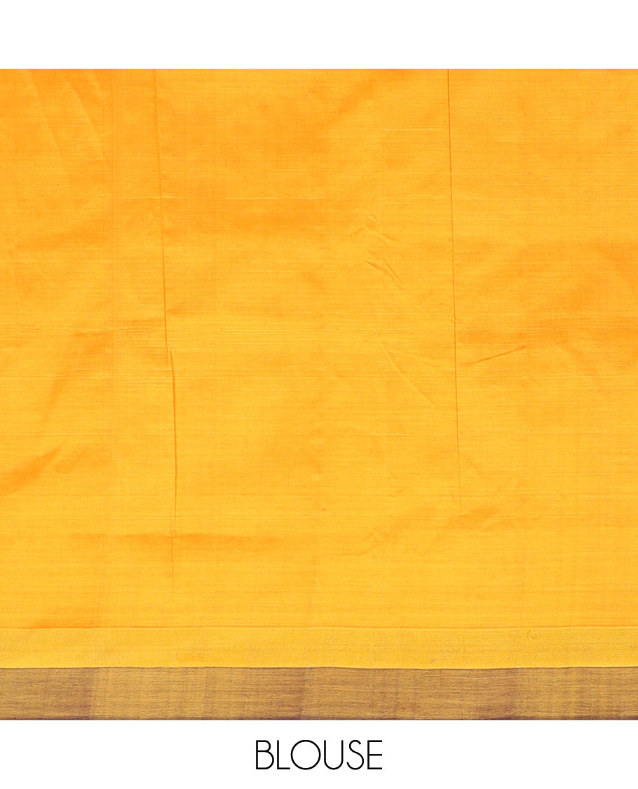 Multi-color ikkat design poly cotton saree, zari border & contrast yellow & pink striped pallu