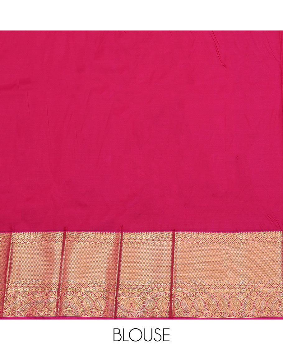 Blue Budget Silk Saree, Elevated with Buttas All Over Its Body, Complemented by a Contrast Traditional Zari Design Border, Pallu of Chevron Designs, and Paired with a Contrast Blouse