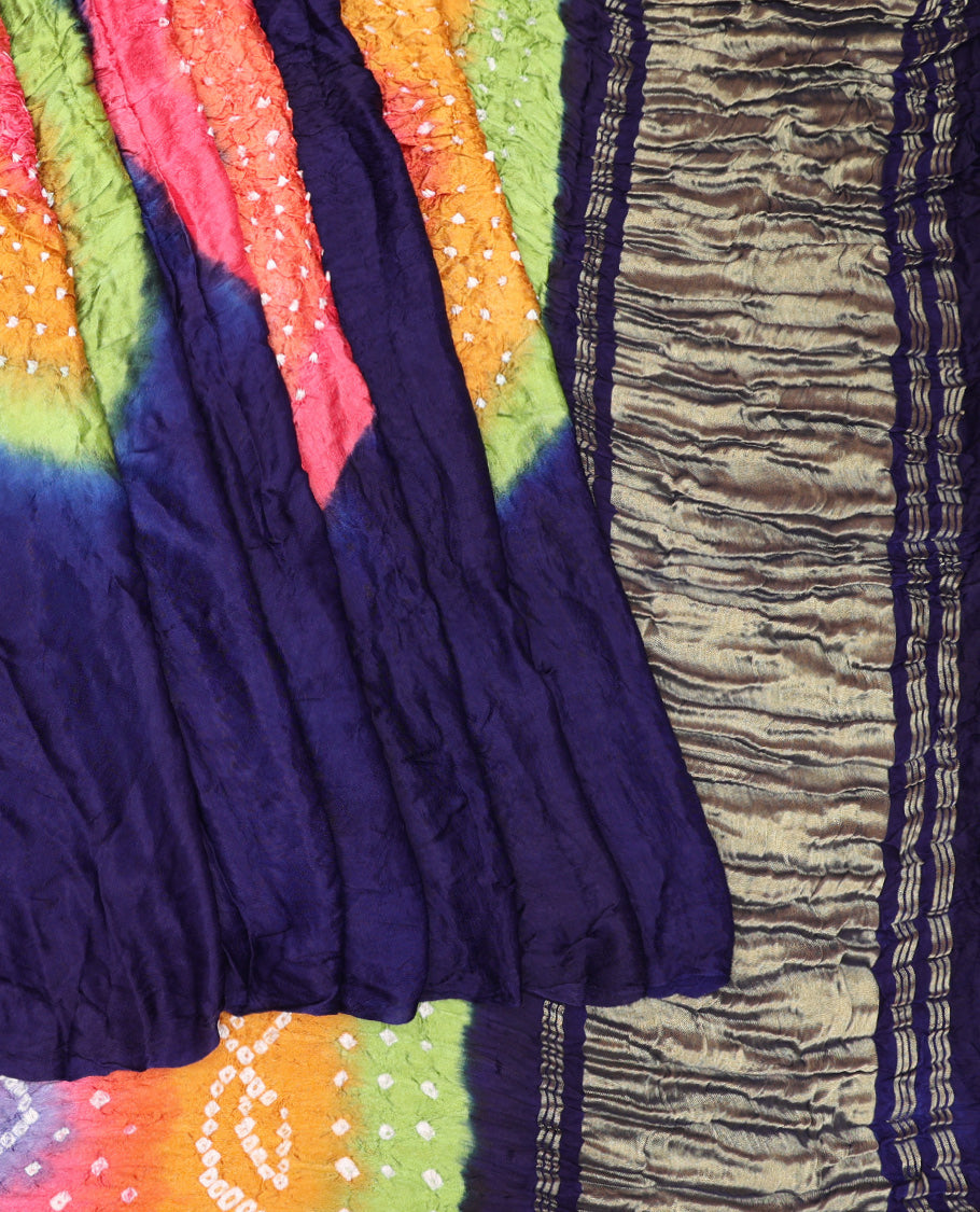 Borderless Blue-Base Bandhani Dola Silk Saree