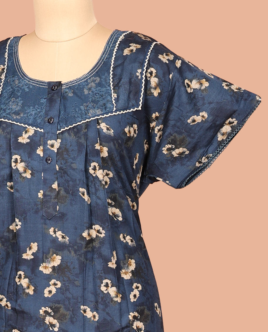 Blue Cotton-Blended Nighty