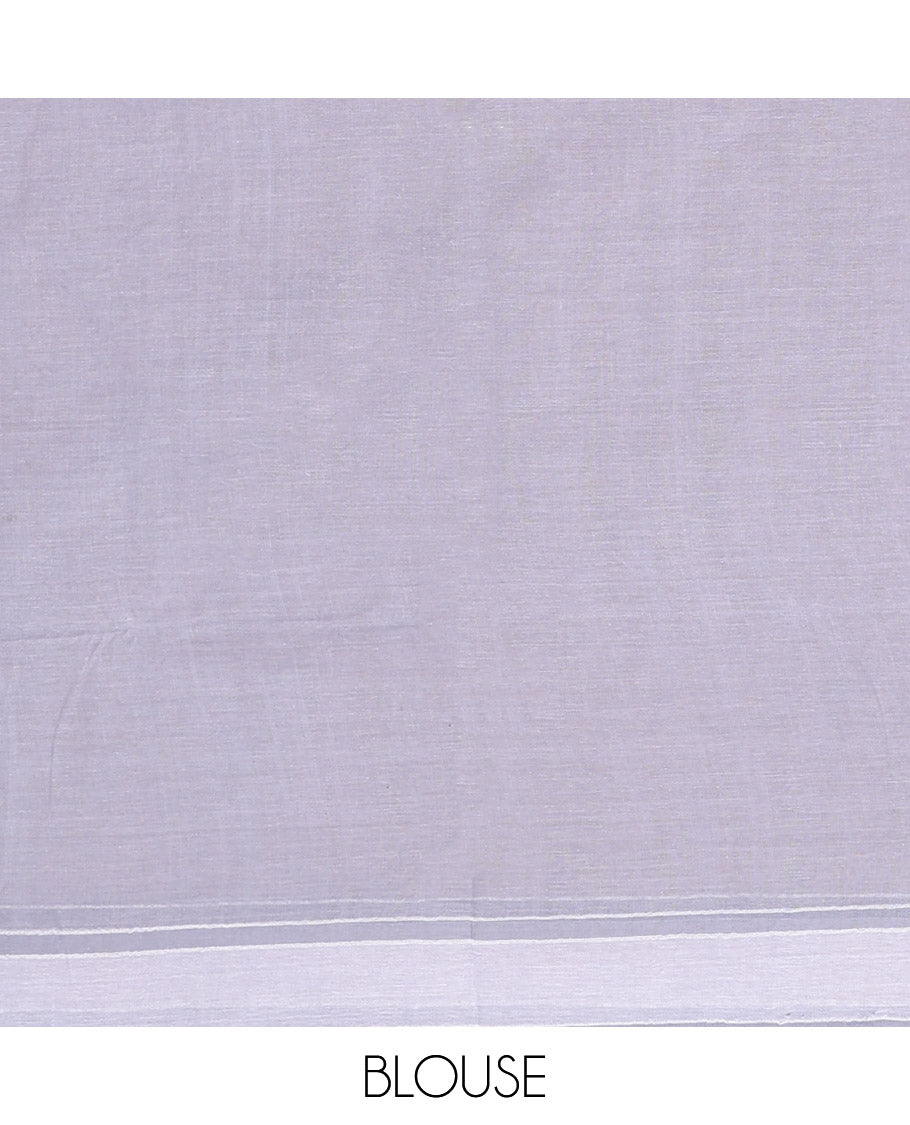 Grey Bengal Cotton Saree, Steeped with Thread Buttas, a Subtle Border, a Pallu of Stripes and Buttas, and a Matching Blouse