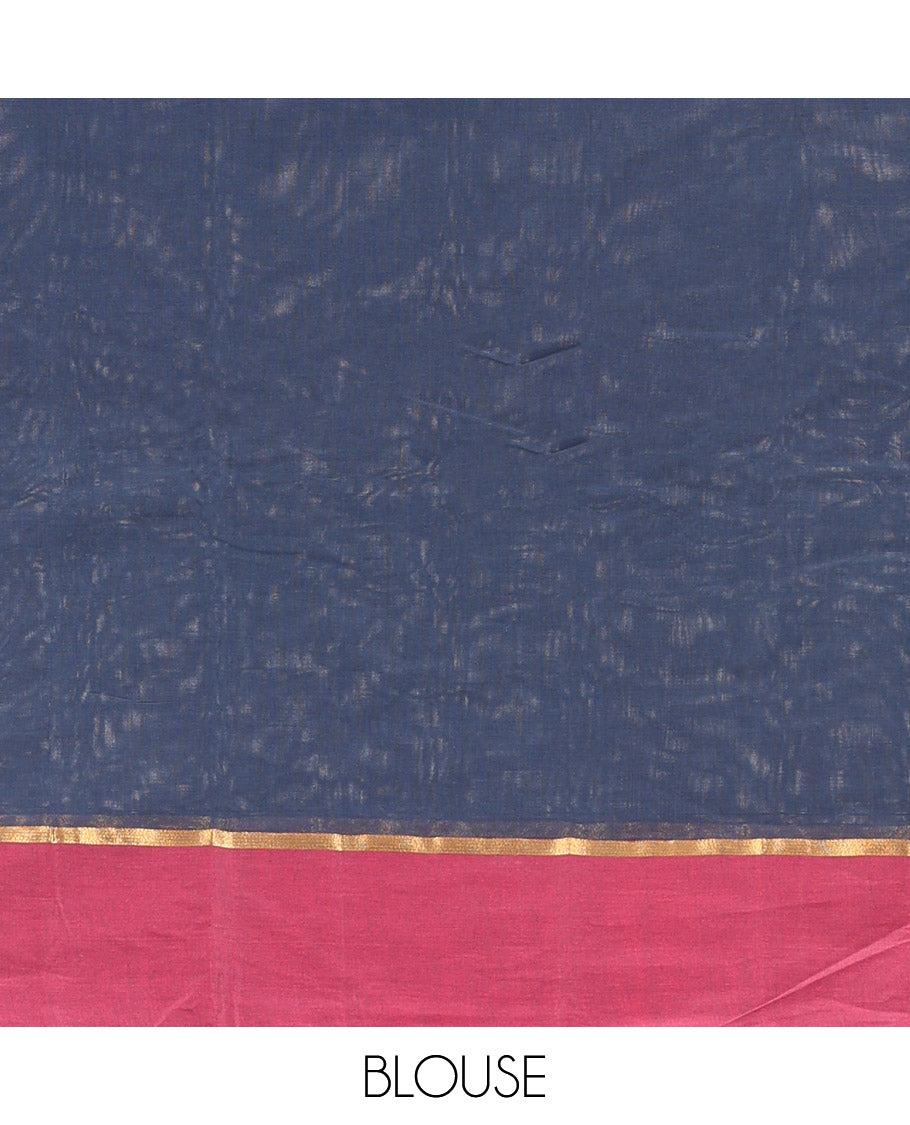 Blue Kanchi Cotton Saree, Woven with Buttas, Complemented by a Contrast Border, Intricate Pallu, and a Matching Blouse