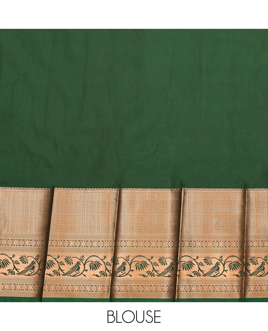 Green Budget Silk Saree, Embellished with Jacquard Design, Complemented by a Contrast Traditional Zari Border, Grand Jaal Pallu, and a Contrast Blouse