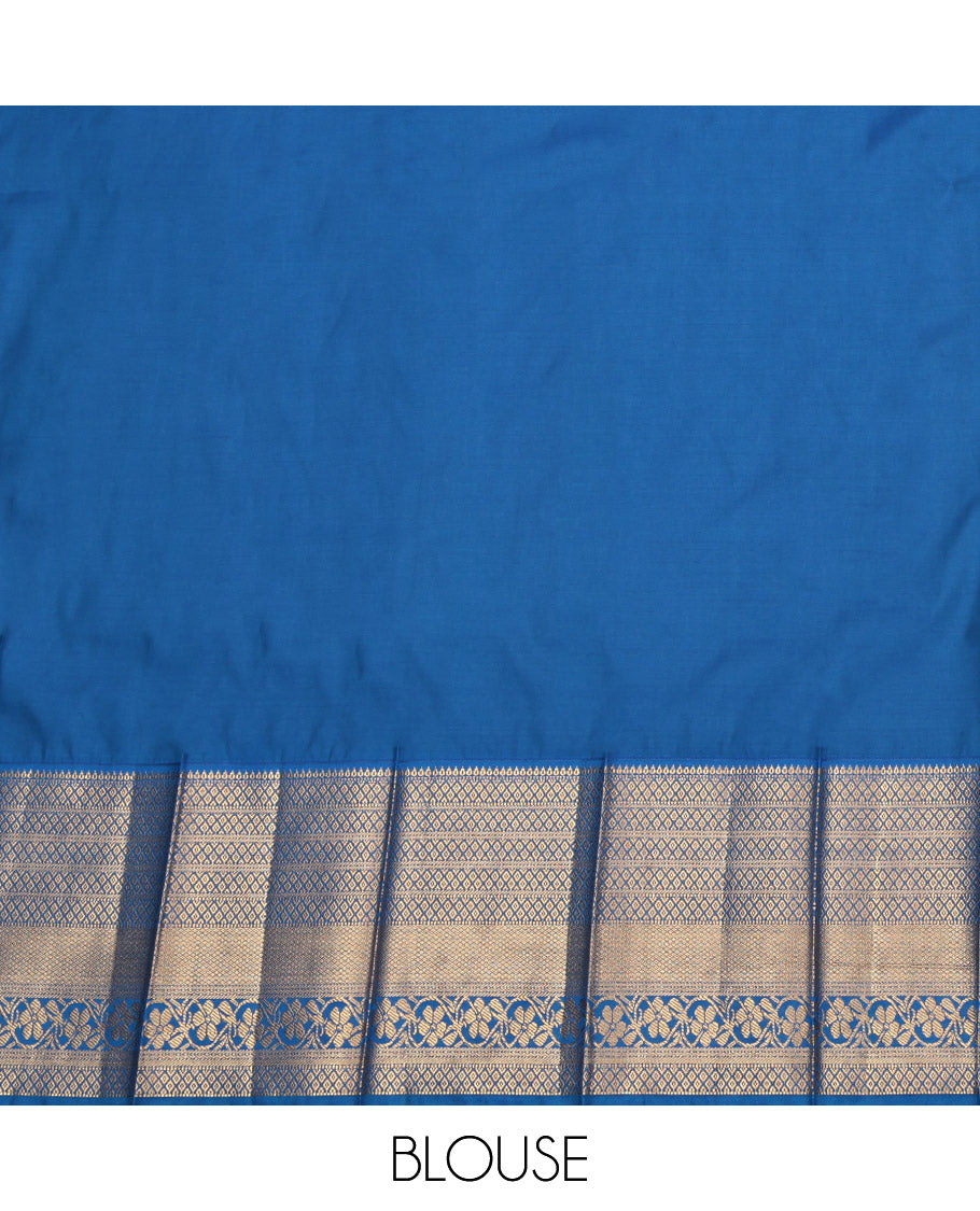 Yellow Budget Silk Saree, Sparsely Sparkled with Zari Buttas, Complemented by a Contrast Traditional Border, Grand Pallu, and a Contrast Blouse