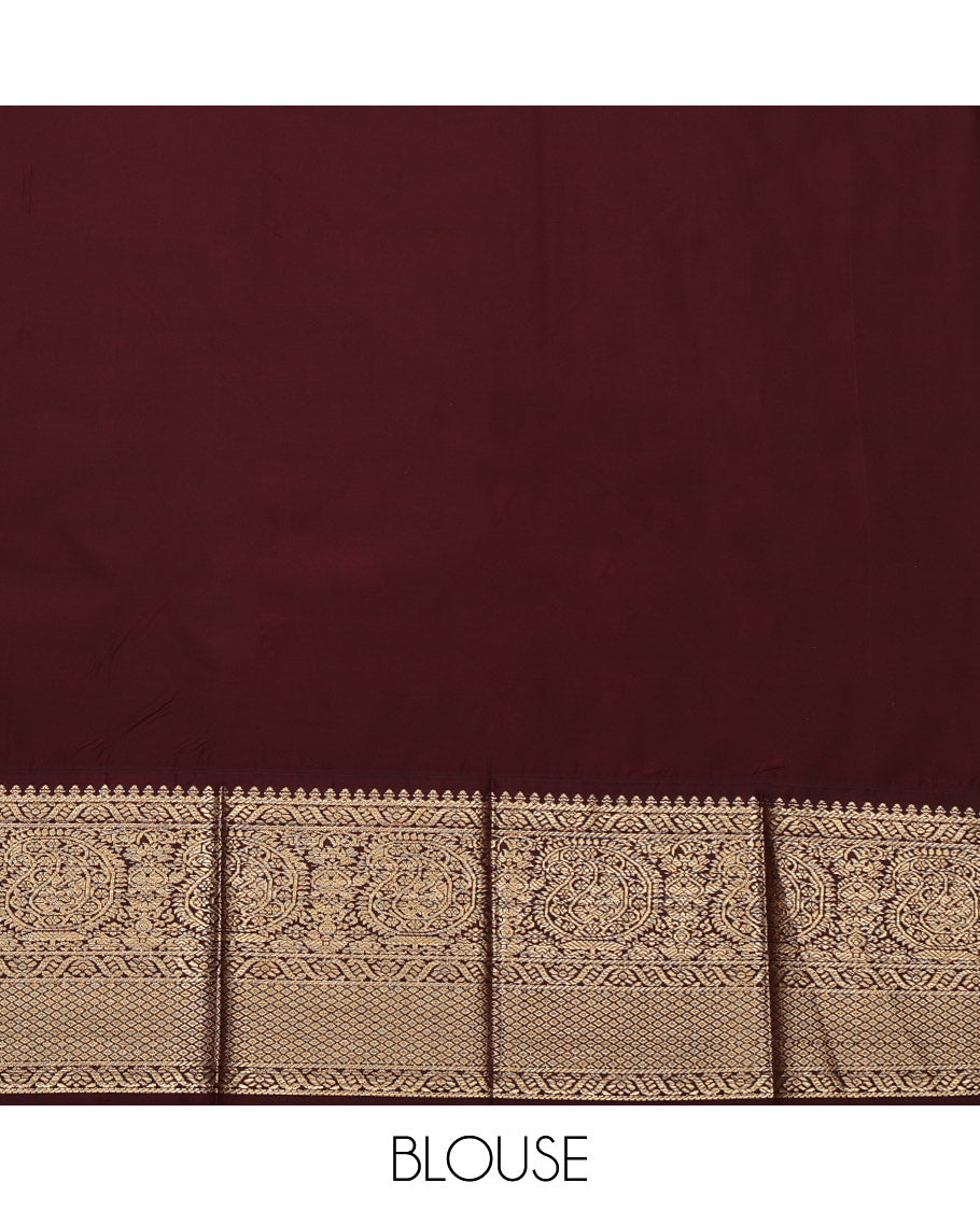 Orange Budget Silk Saree, Embellished with Zari Buttas, Complemented by Contrast Traditional Zari Border, Jaal Pallu and a Contrast Blouse