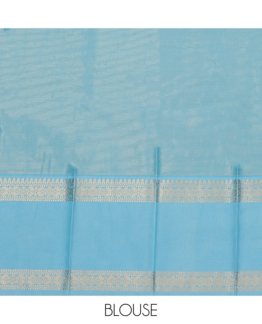 Brown Budget Silk Saree, Crafted with Peacock-Chakram Buttas and Stripes, a Contrast Traditional Zari Rettai Pettu Border, Grand Pallu, and a Contrast Blouse