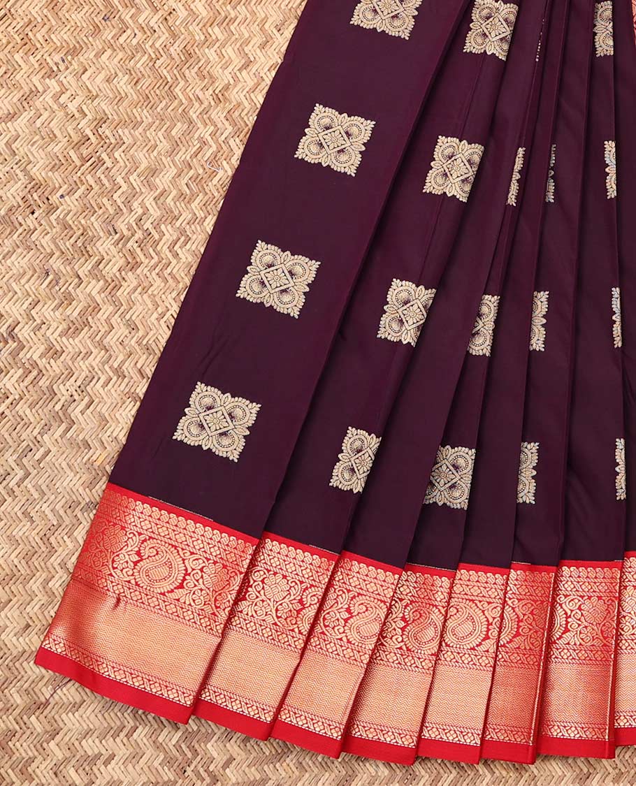 Brown Budget Silk Saree, Woven with Zari Buttas, a Contrast Traditional Zari Design Border, Grand Pallu, and a Contrast Blouse