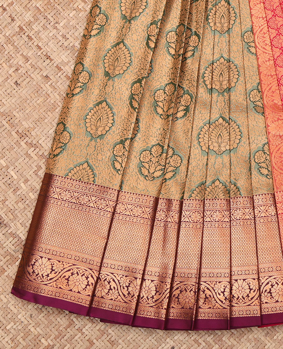 Green Budget Silk Saree, Embellished with Jacquard Design, Complemented by a Contrast Traditional Zari Border, Grand Pallu, and Contrast Blouse