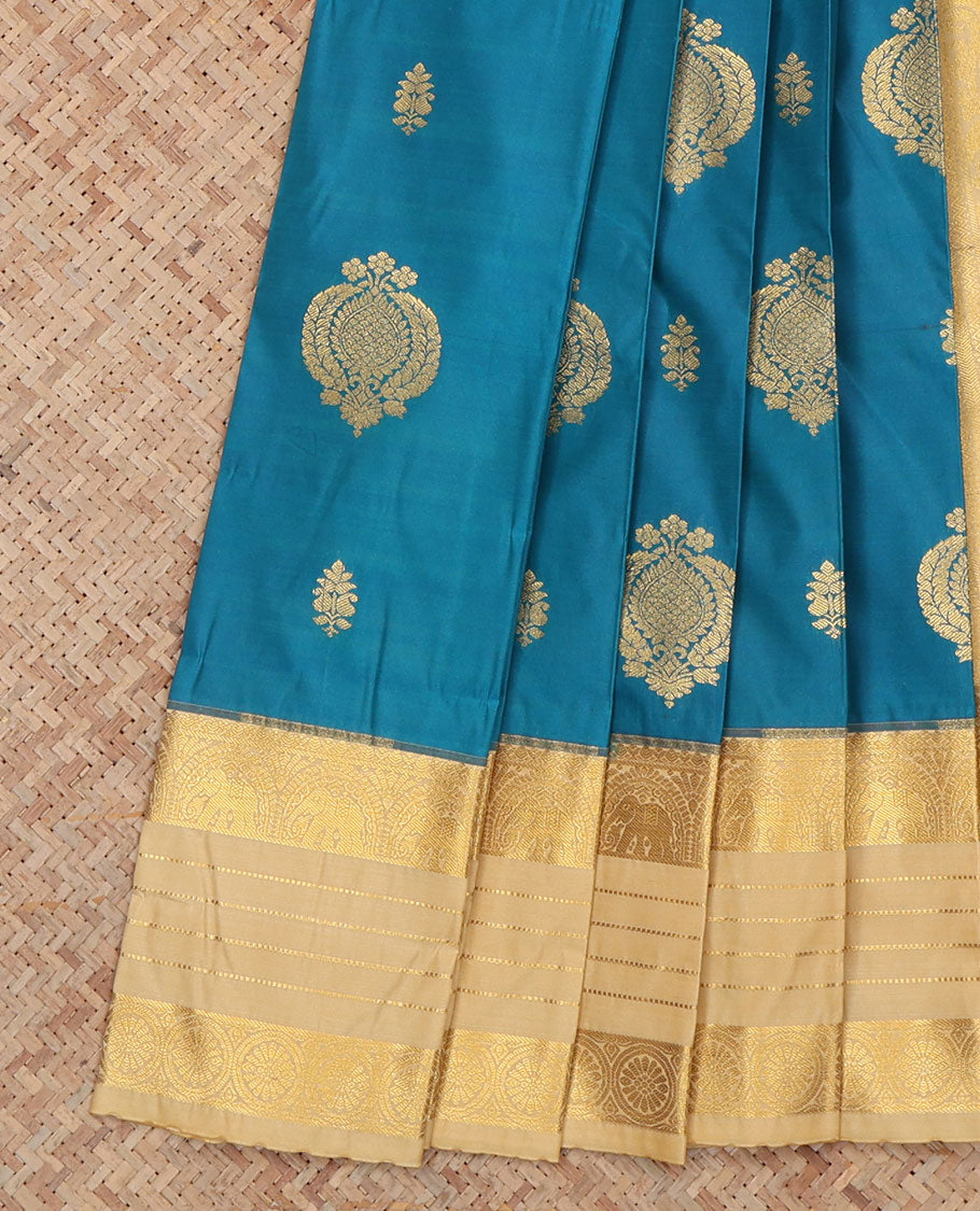 Blue Budget Silk Saree, Crafted with Buttas, a Contrast Traditional Zari Border, an Intricate Pallu and a Contrast Blouse