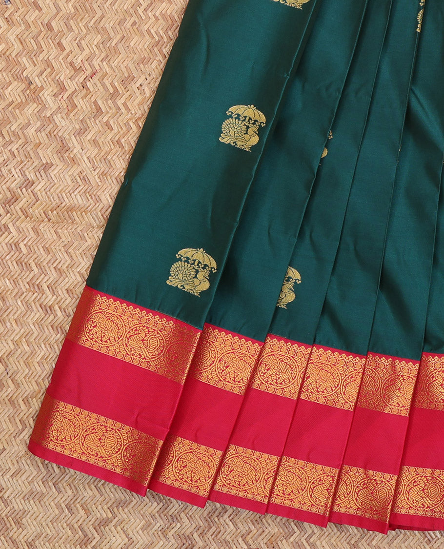 Blue Budget Silk Saree, Woven with Peacock Buttas, a Contrast Traditional Zari Border, Grand Pallu, and a Contrast Blouse